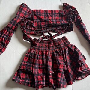 Theme Red and Black Plaid Two-Piece Set